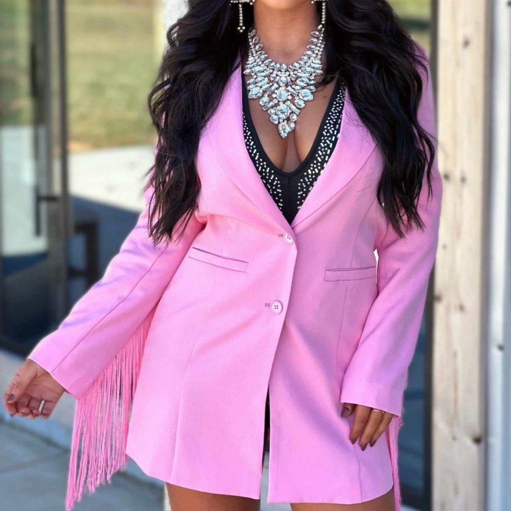 Pink Fringe Western Blazer Jacket Long.